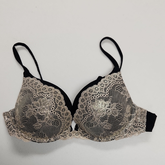 Black Bow Other - Lace Overlay Women's Bra - Black and Cream